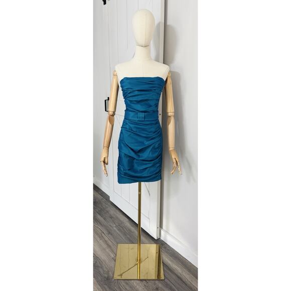 NWT JESSICA MCCLINTOCK GUNNE SAX Women Size 7 Strapless Ruched Dress TEAL Y2K - Picture 1 of 10